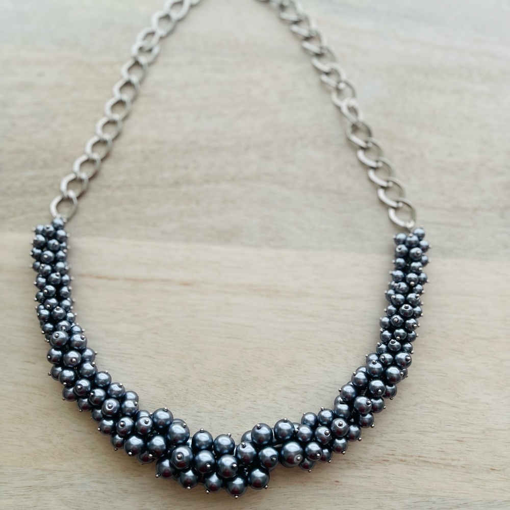 Sophisticated Silver Necklace with Clustered Beads